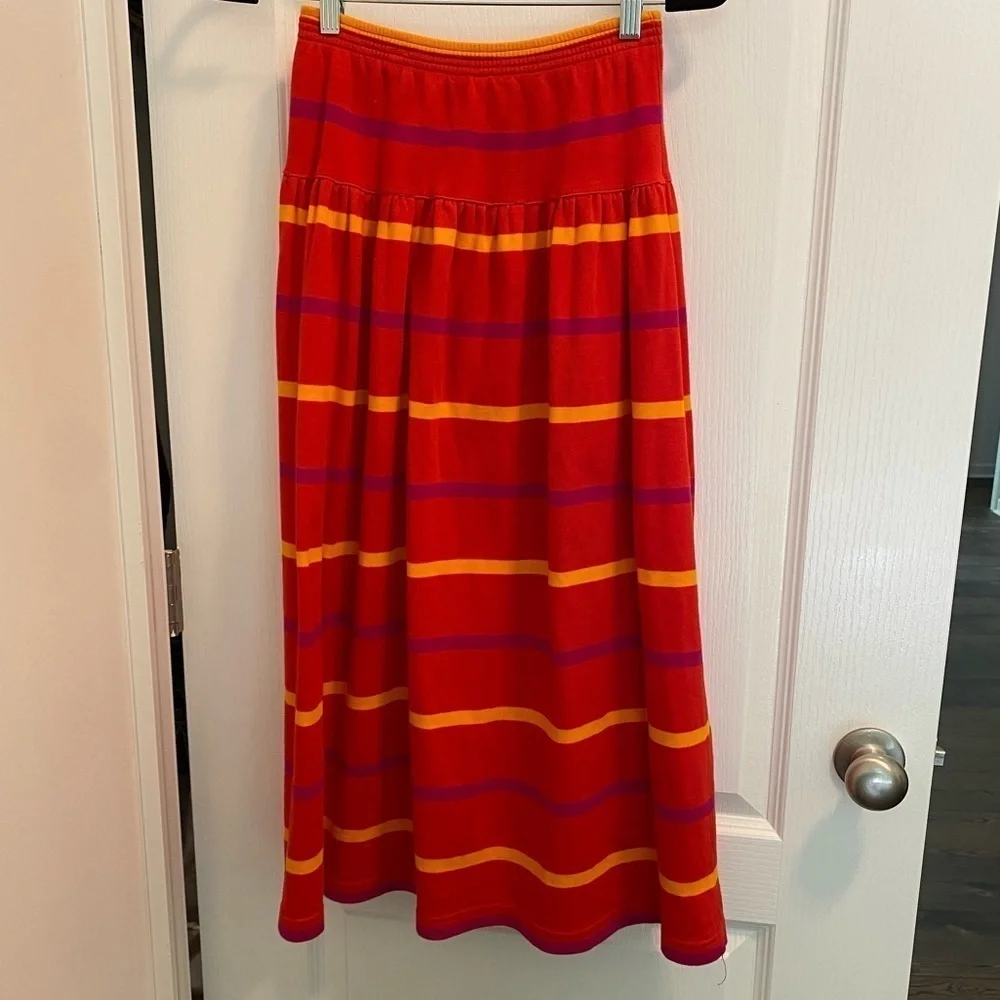Vintage Adrienne Vittadini sport 100% cotton red multicolor Striped Midi Skirt